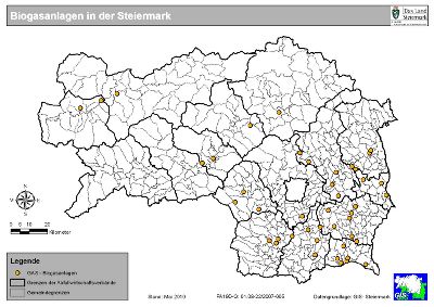 Abb. Biogasanlagen in der Steiermark - Stand: 31.12.2009 © FA19D / GIS