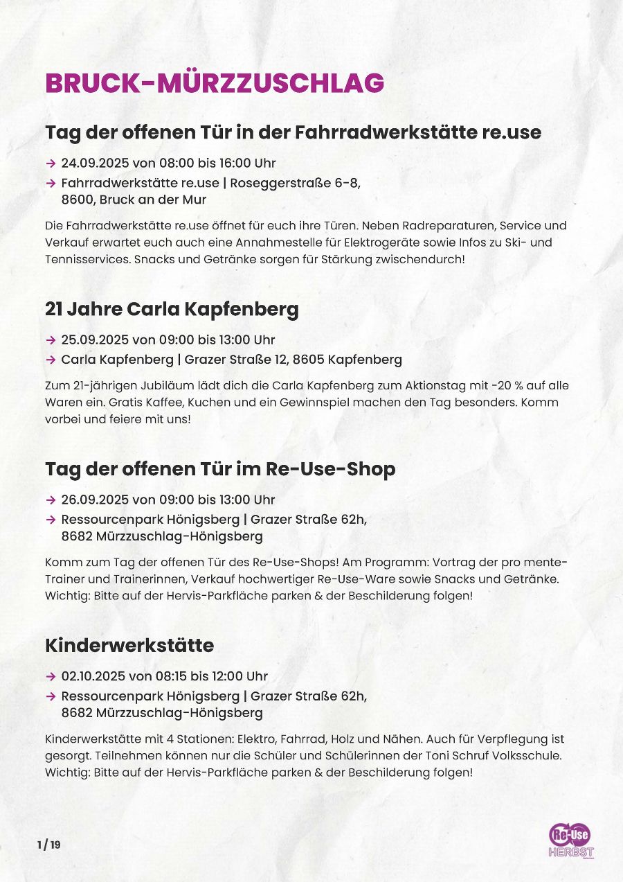 Seite 1: Programm Re-Use-Herbst Steiermark 2025