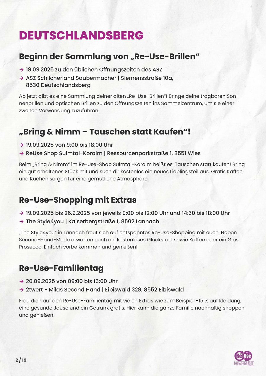 Seite 2: Programm Re-Use-Herbst Steiermark 2025