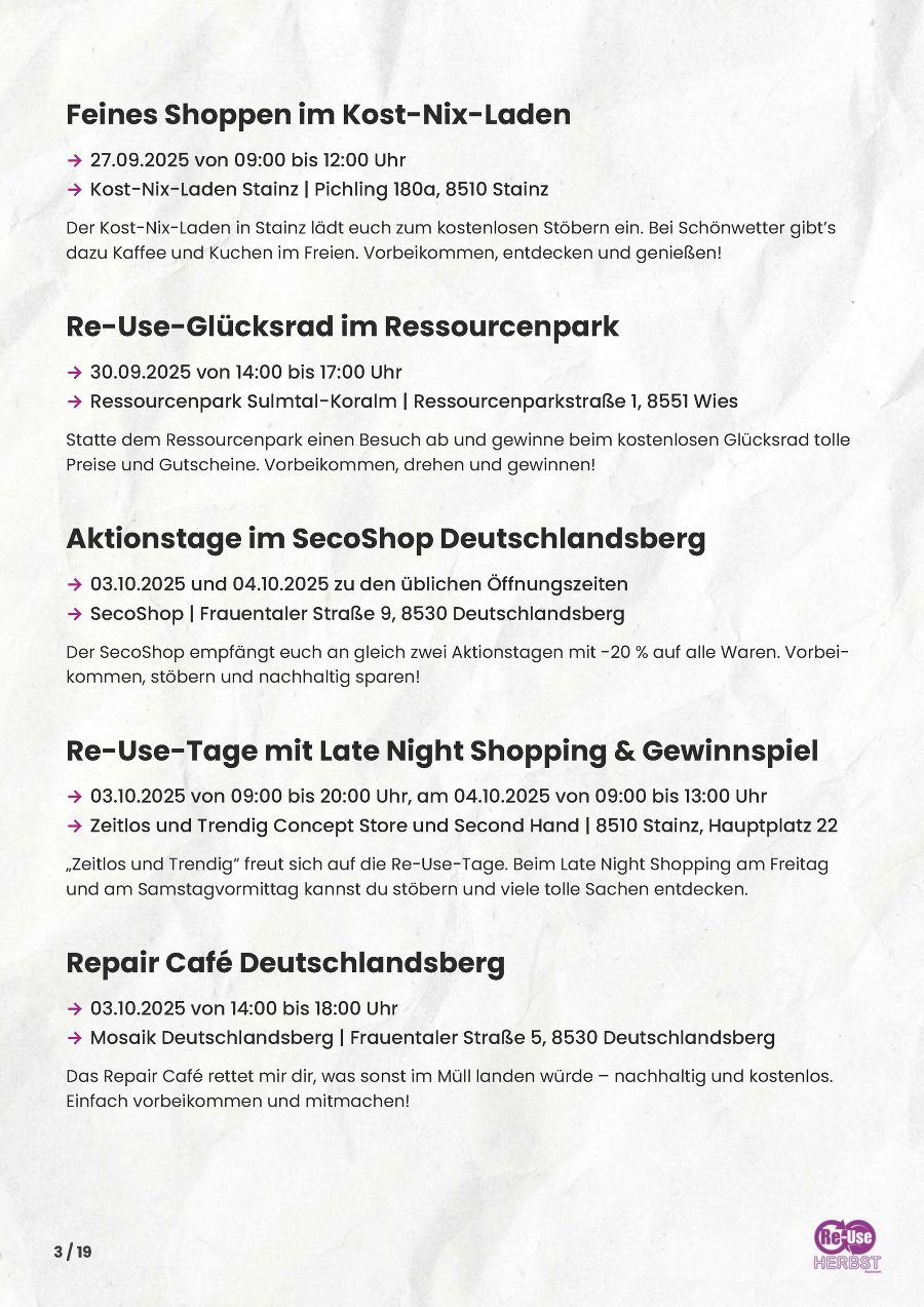 Seite 3: Programm Re-Use-Herbst Steiermark 2025