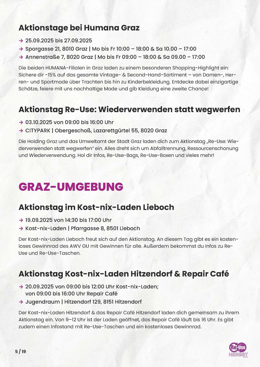 Seite 5: Programm Re-Use-Herbst Steiermark 2025