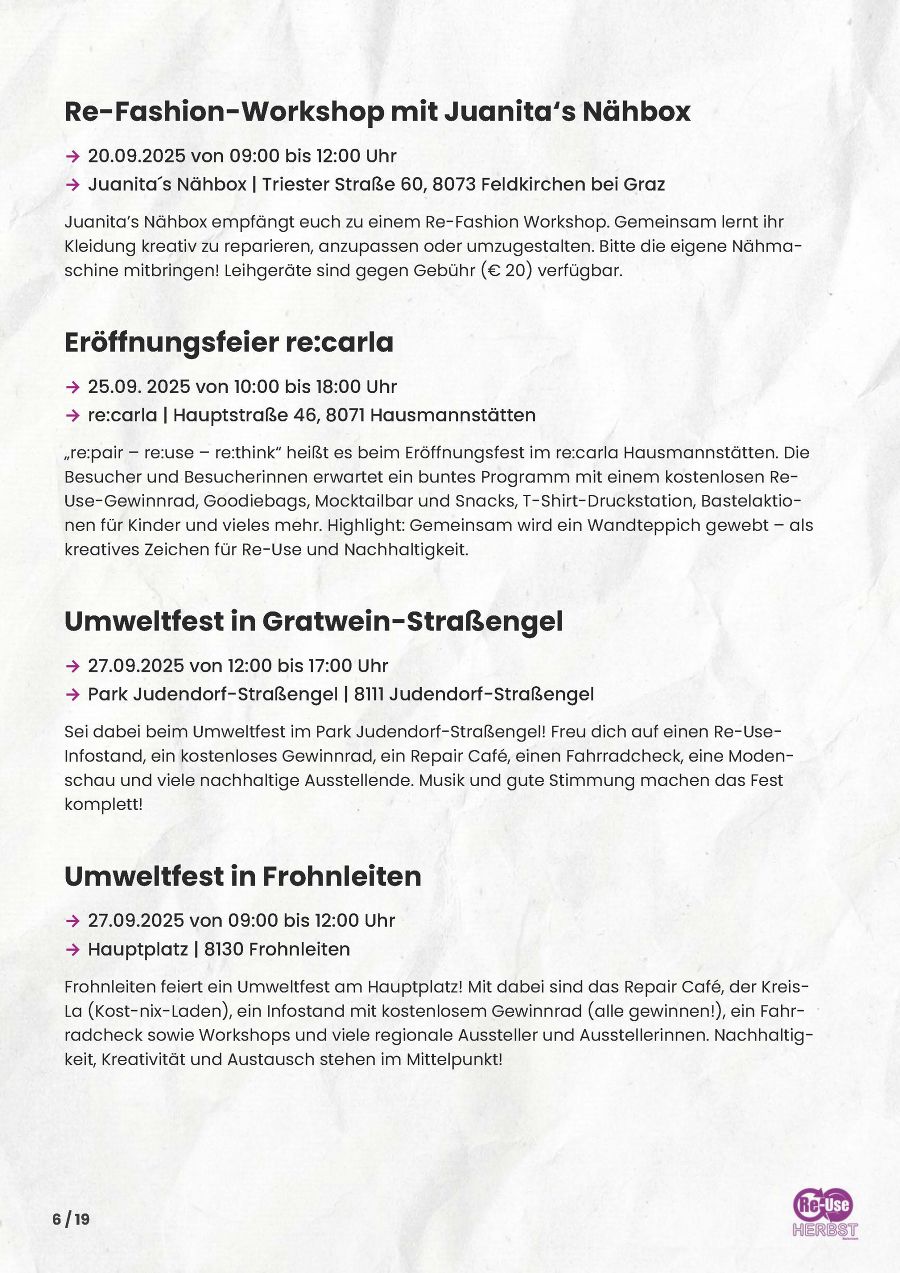 Seite 6: Programm Re-Use-Herbst Steiermark 2025