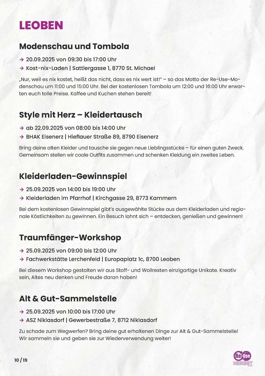 Seite 10: Programm Re-Use-Herbst Steiermark 2025