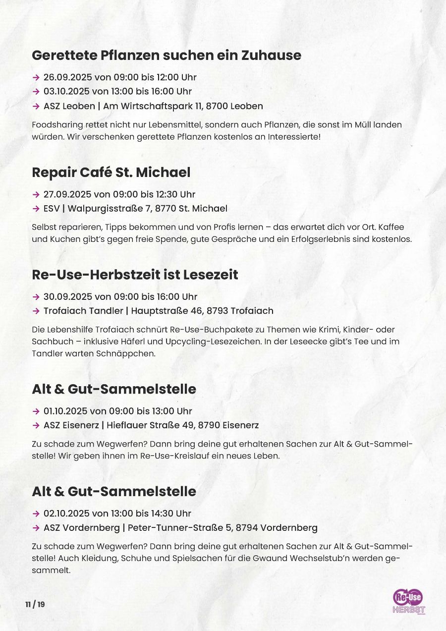 Seite 11: Programm Re-Use-Herbst Steiermark 2025