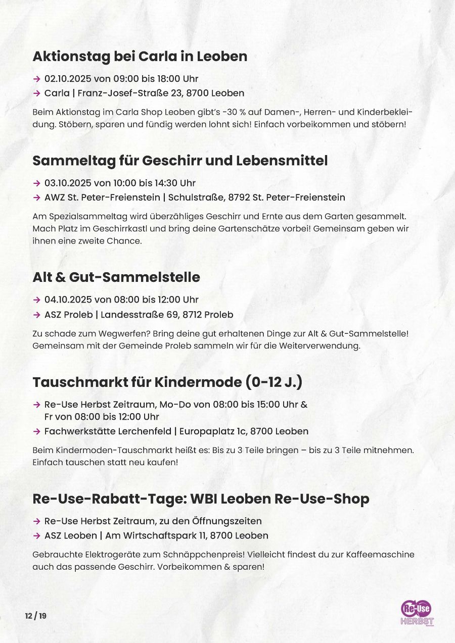 Seite 12: Programm Re-Use-Herbst Steiermark 2025