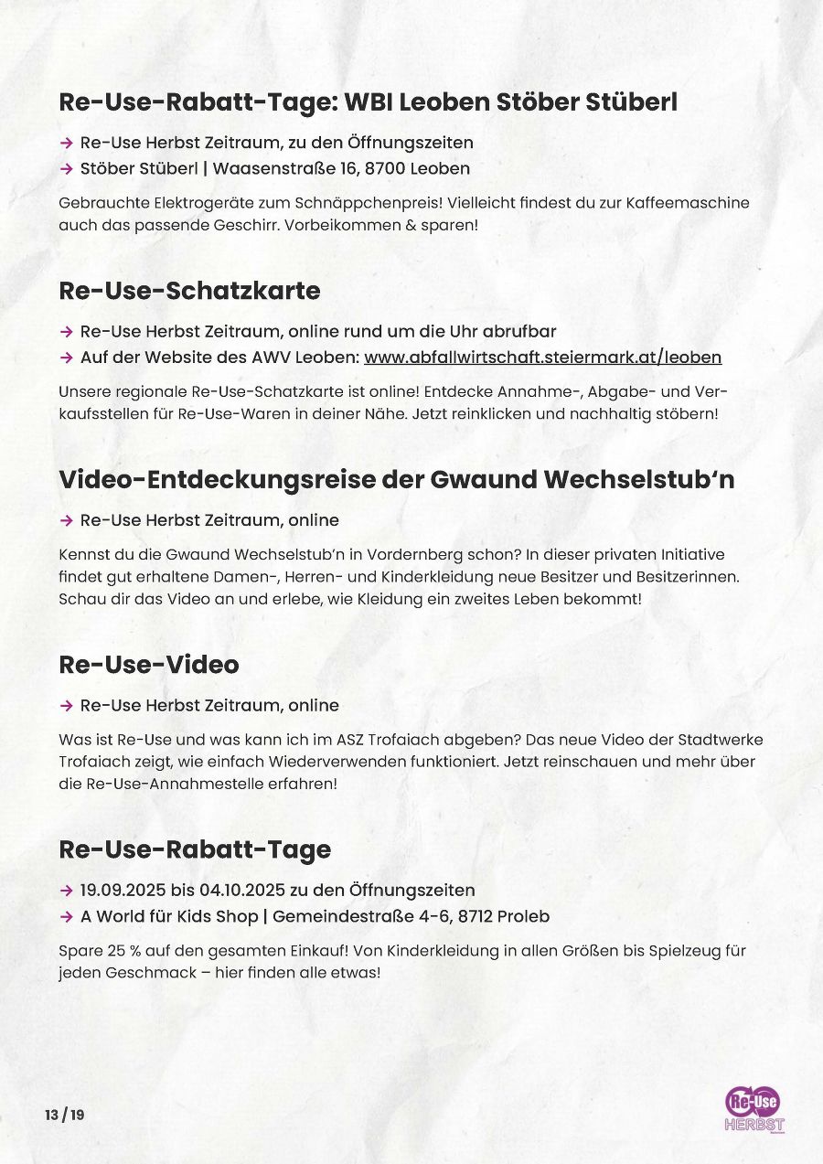 Seite 13: Programm Re-Use-Herbst Steiermark 2025