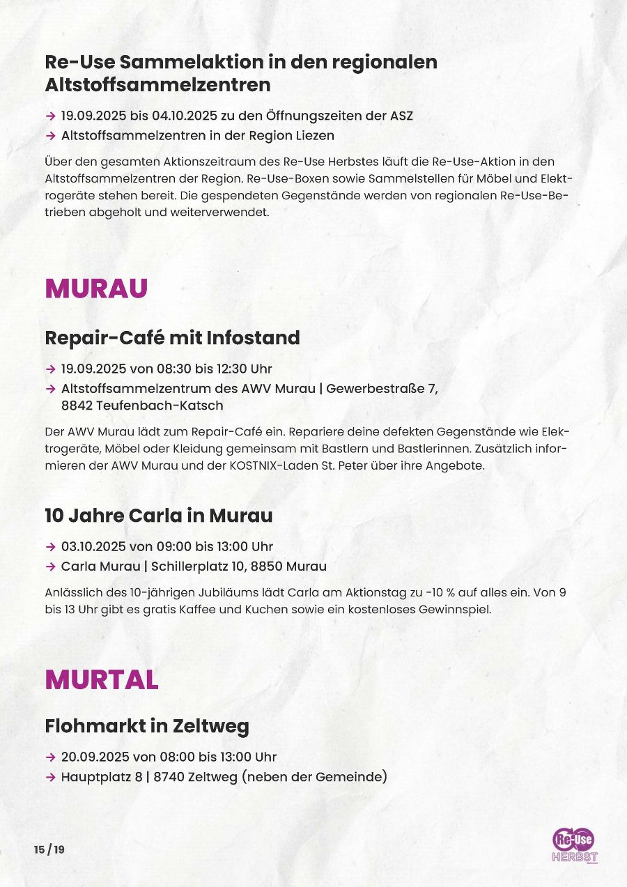 Seite 15: Programm Re-Use-Herbst Steiermark 2025