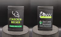 Vorder- und Rückseite des neuen Taschenaschenbechers