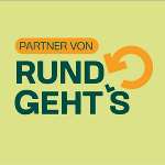 Logo 'Partner von Rund geht's' mit gelbem Text auf grünem Hintergrund.