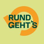 Logo mit orangefarbenem Kreis und grünem Text: Rund Geht´s