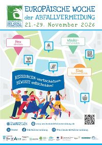 Buntes Plakat mit dem Aufruf, Ressourcen wertzuschätzen und bewusste Konsum-Entscheidungen zu treffen.