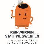 Logo Reinwerfen statt wegwerfen. Eine Initiative der ARA und der österreichischen Wirtschaft (UnterstützerIn des großen Steirischen Frühjahrsputzes)