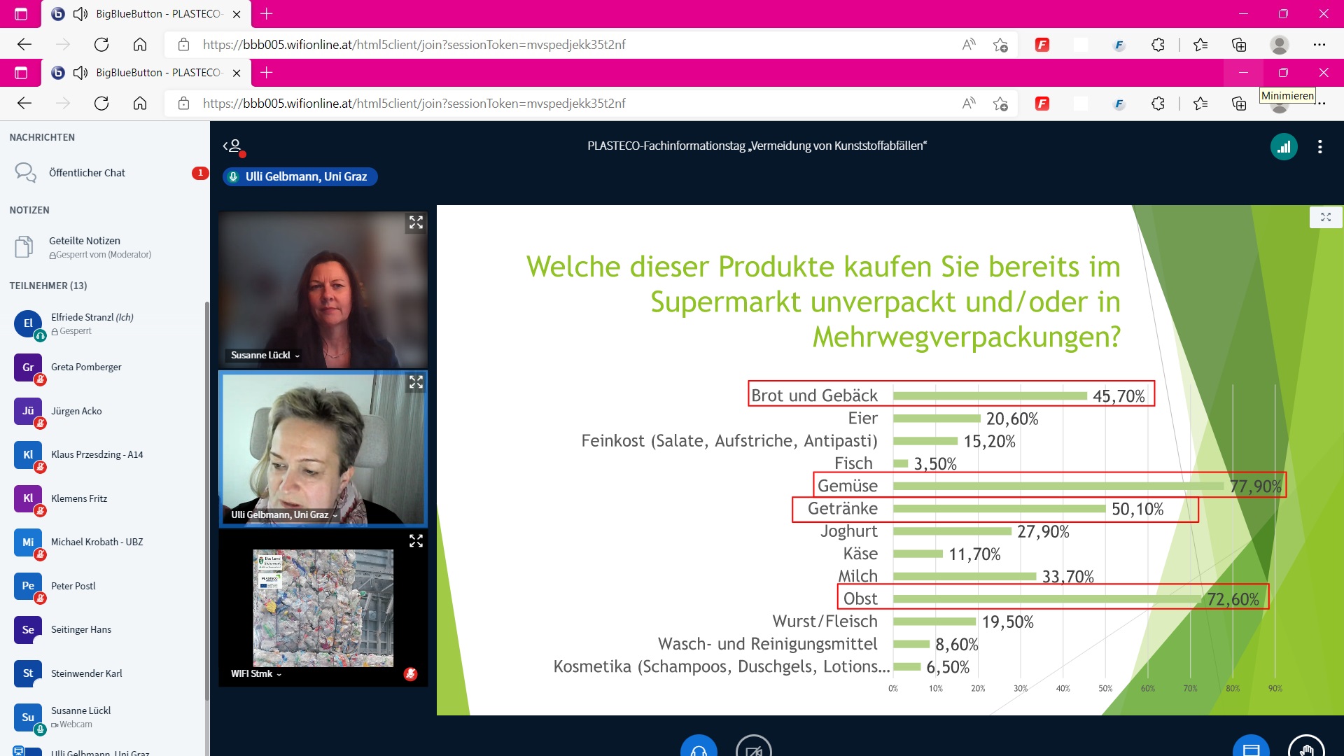 Screenshots zur Online-Veranstaltung "Fachinformationstag am 31.03.2022