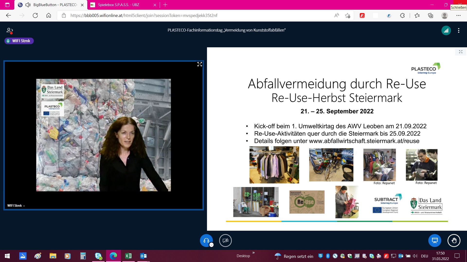 Screenshots zur Online-Veranstaltung "Fachinformationstag am 31.03.2022