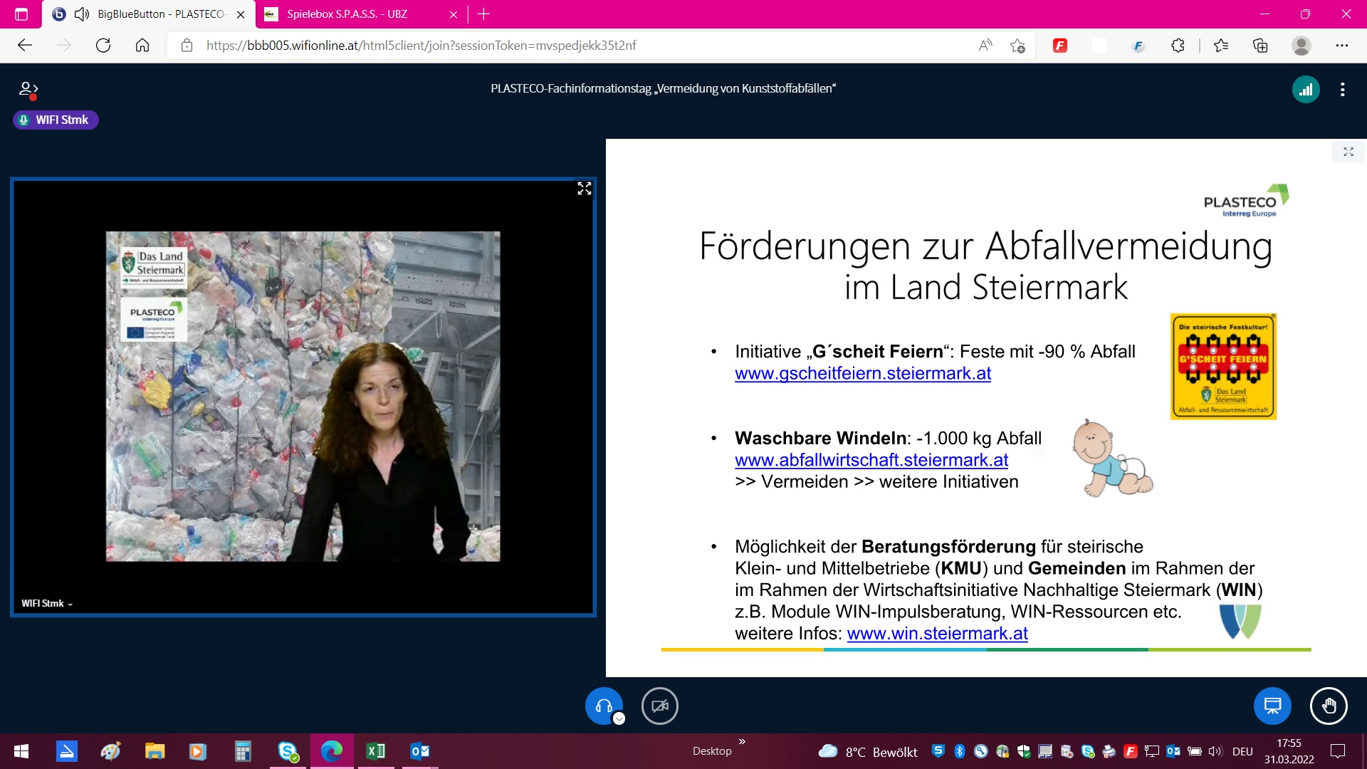 Screenshots zur Online-Veranstaltung "Fachinformationstag am 31.03.2022